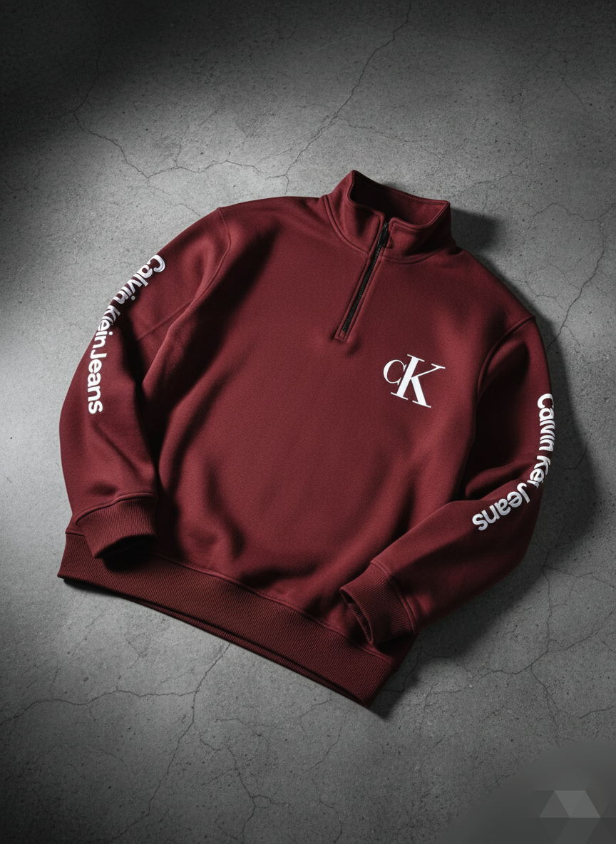 سويت شيرت كالفن كلاين جينز بسحاب ربع وشعار CK وطبعة على الكم
