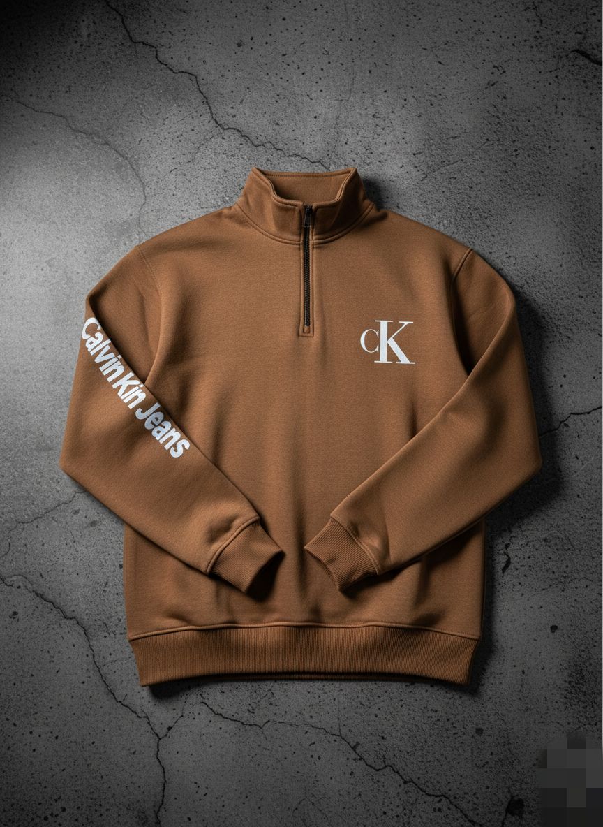 سويت شيرت كالفن كلاين جينز بسحاب ربع وشعار CK وطبعة على الكم