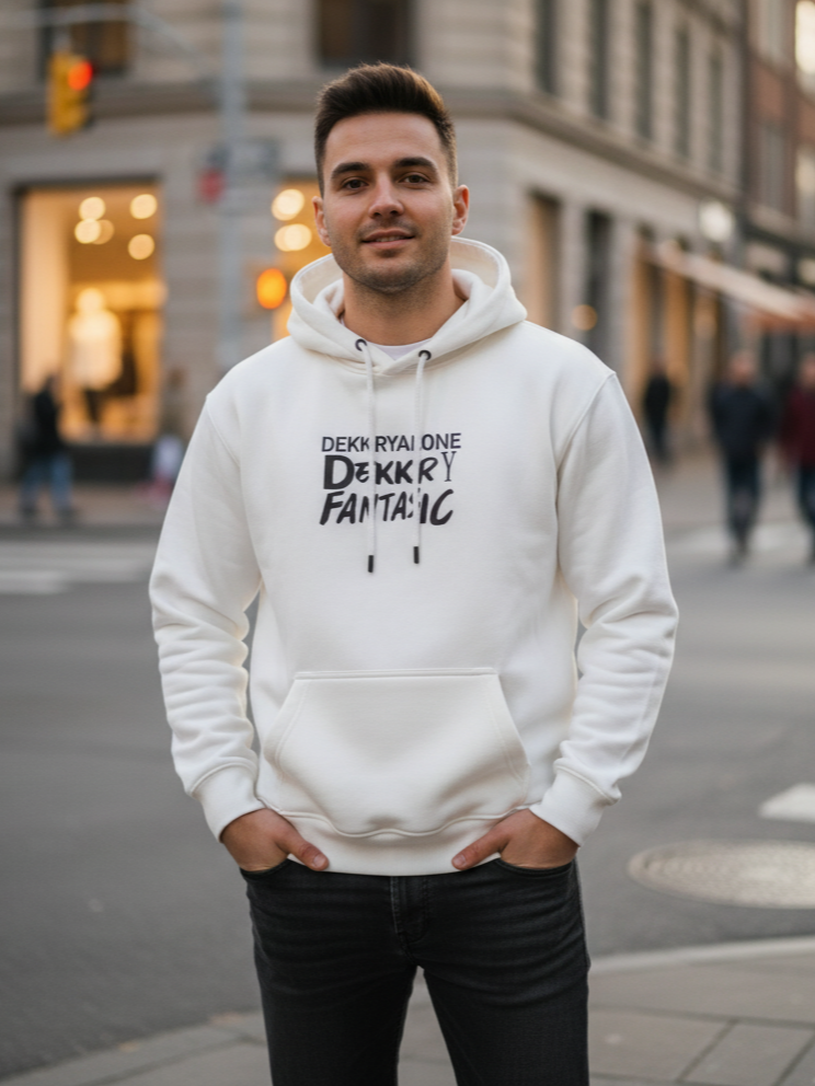 هودي "FANTASTIC" الأبيض بطبعة جريئة